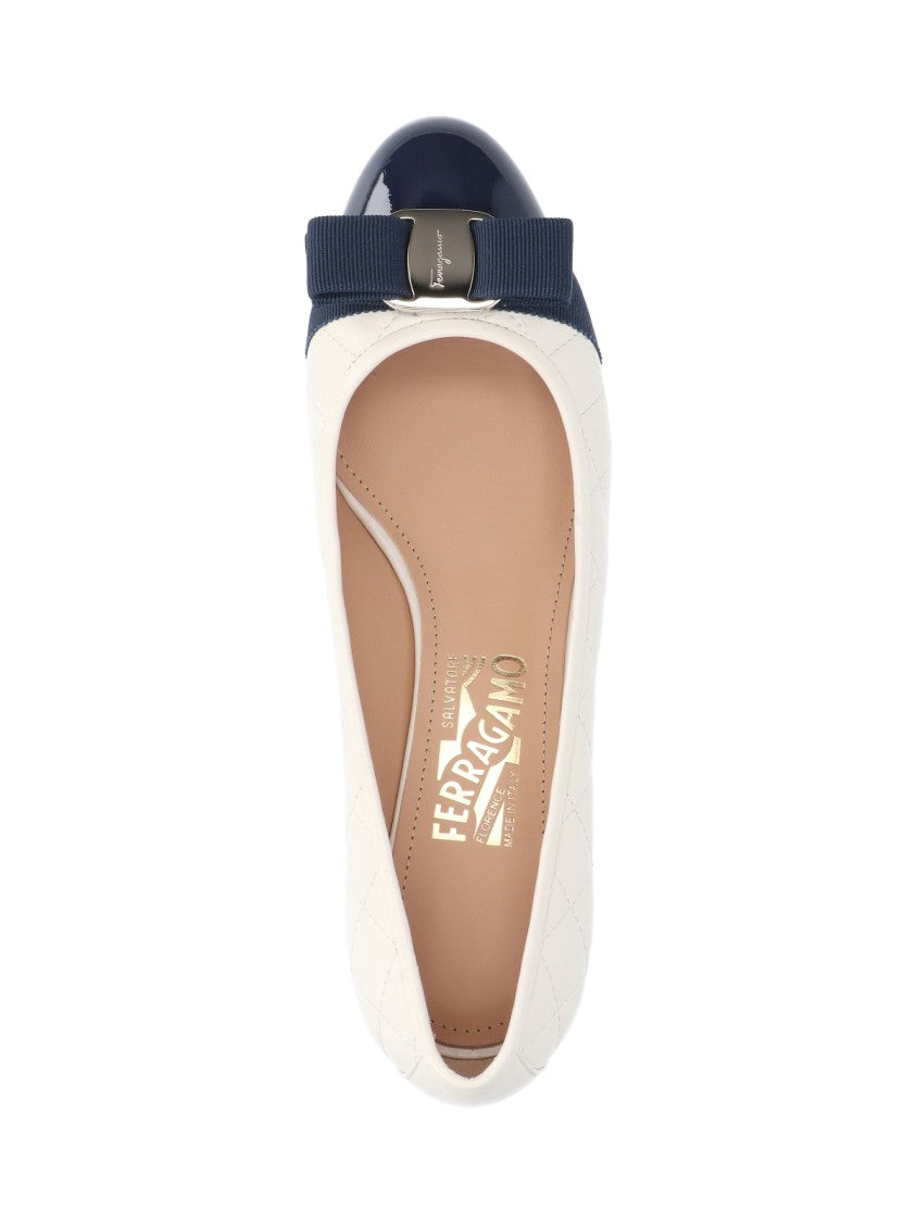 Ferragamo Quilted Vara Pumps – White