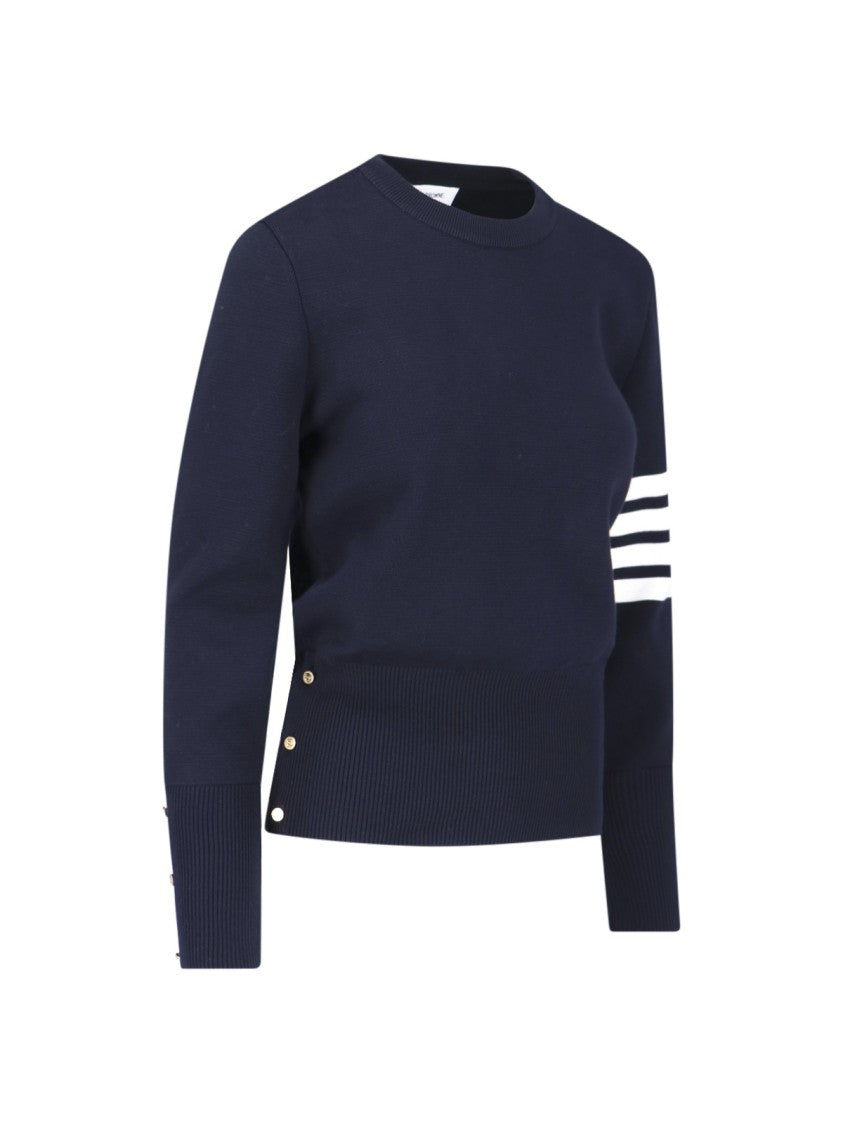 Thom Browne Navy Blue Cotton Sweater With Distinctive Four-Bar Stripes