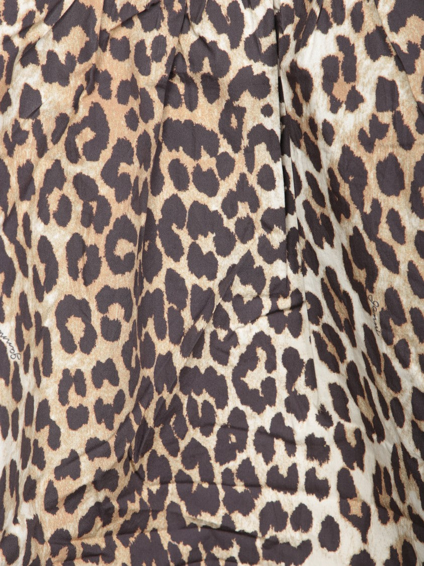 Ganni Leopard Print Short Dress With Three-Quarter Sleeves