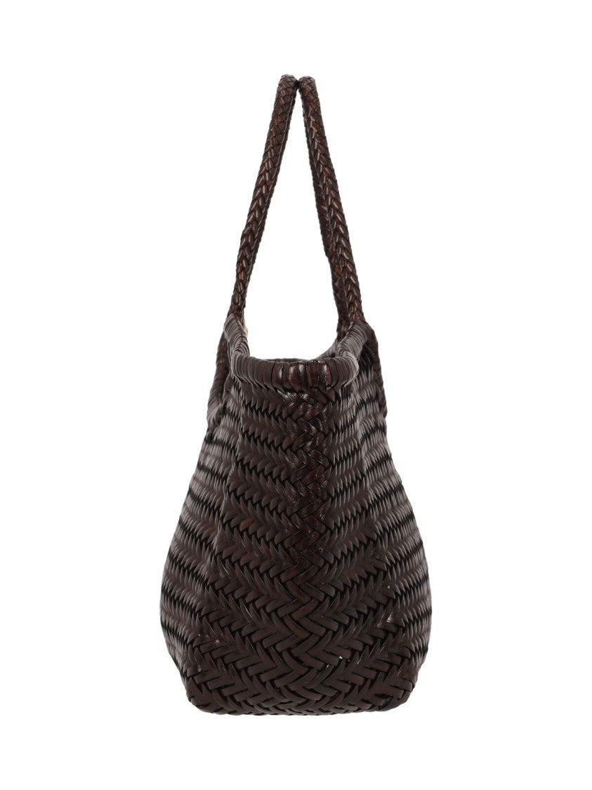 Dragon Diffusion Woven Rectangular Bag With Round Handles And Artisanal Detail