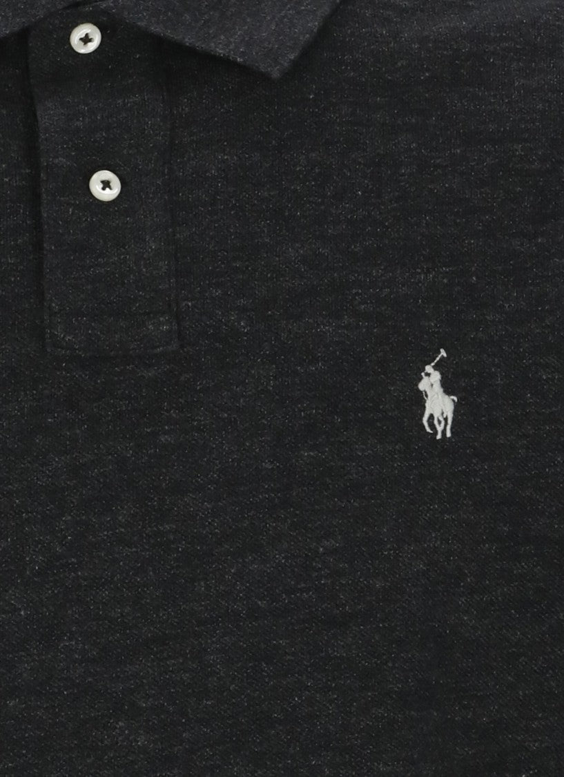 Polo Ralph Lauren Grey Pony Embroidered Two-Button Long-Sleeve Polo Shirt
