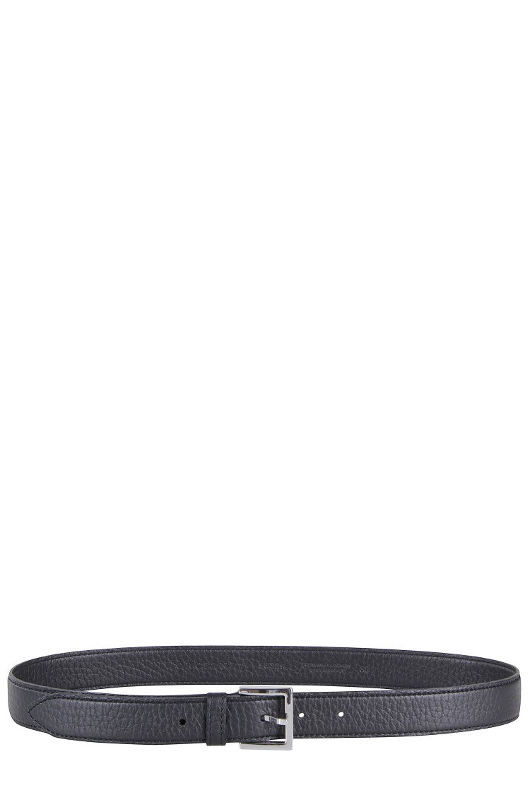 Orciani Black Hammered Leather Slim Belt