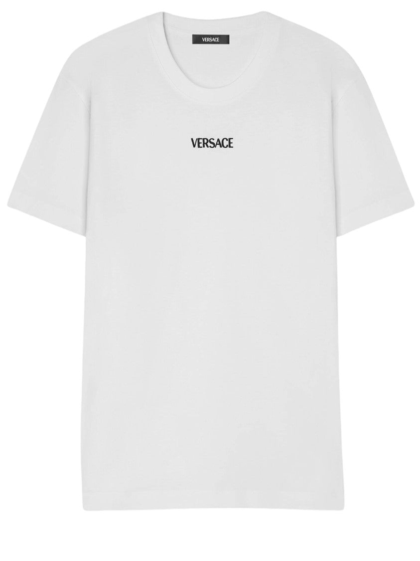 Versace Minimalist Cotton T-Shirt With Contrasting Logo Embroidery