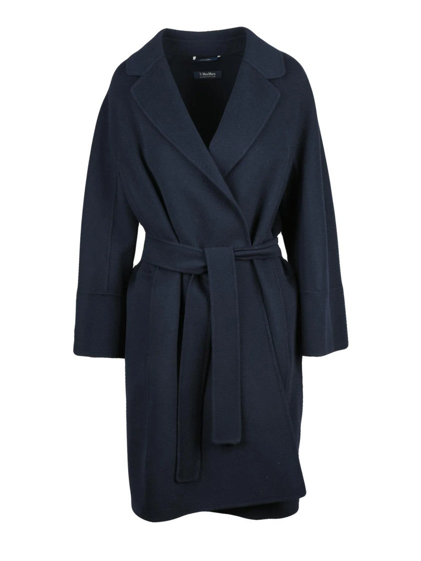 Max Mara Navy Virgin Wool Belted Arona Coat