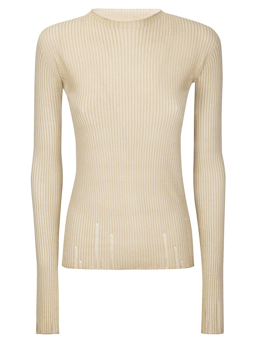 Uma Wang Ribbed Lightweight Wool Long Sleeve Top
