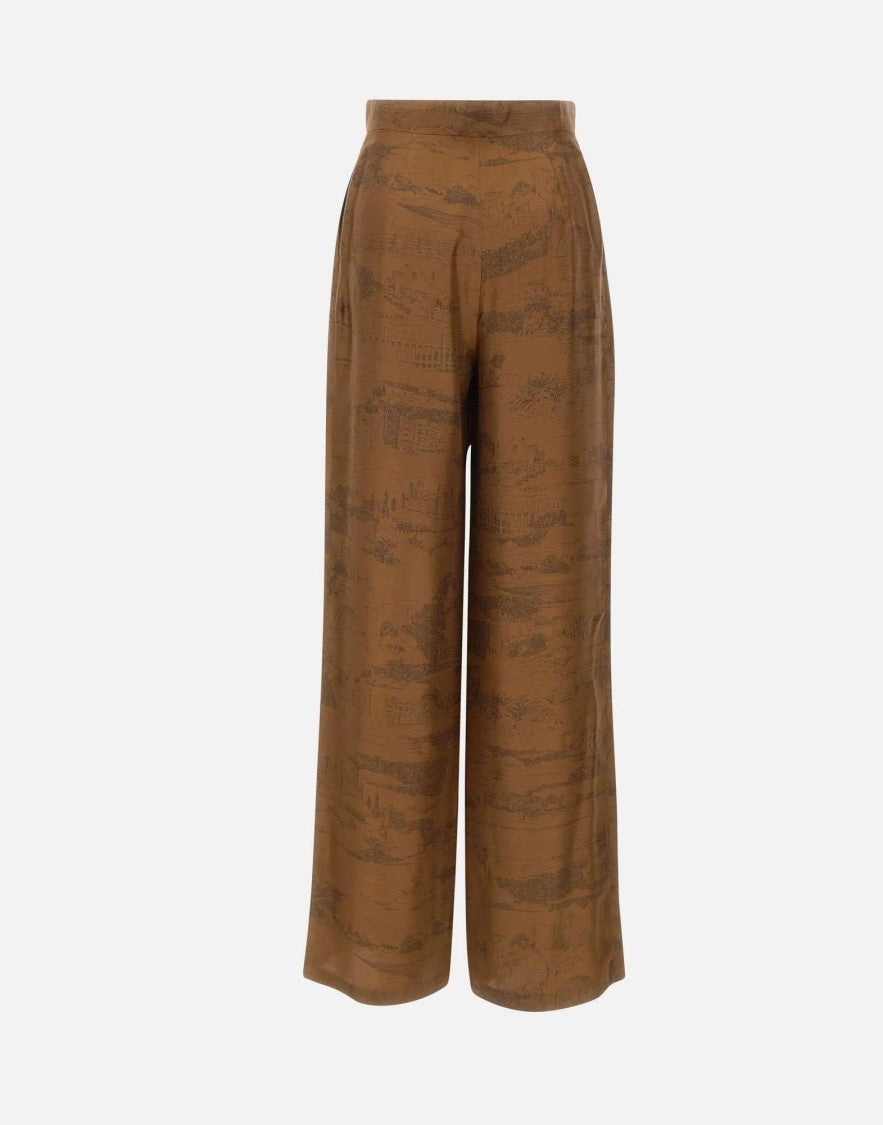 Max Mara Wide-Leg Pants With Intricate Tonal Pattern