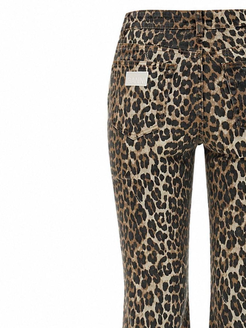 Ganni Animal Print Mid-Rise Flared Organic Cotton Jeans