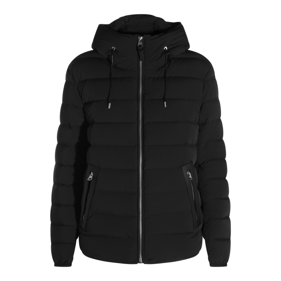 Mackage Horizontal Quilted Black Puffer Jacket With Leather-Trimmed Pockets
