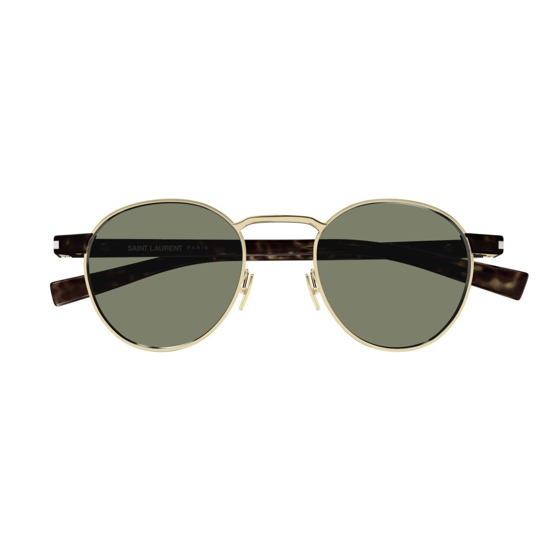 Saint Laurent Gold-Tone Round Frame Sunglasses With Tortoiseshell Temples