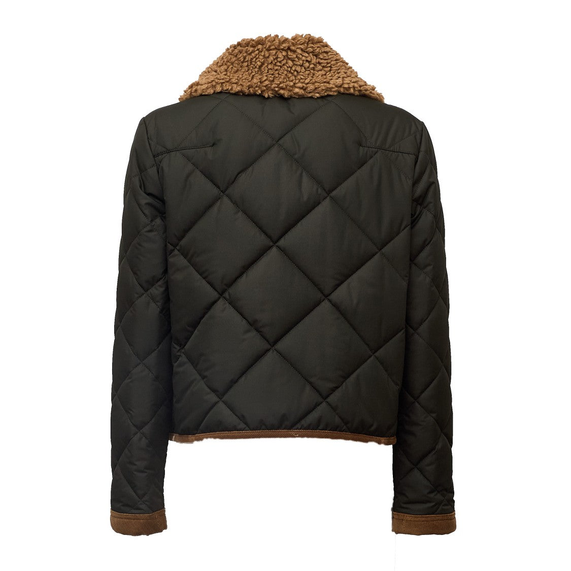 Fay Quilted Black Jacket With Removable Faux Shearling Collar And Velvet Inserts