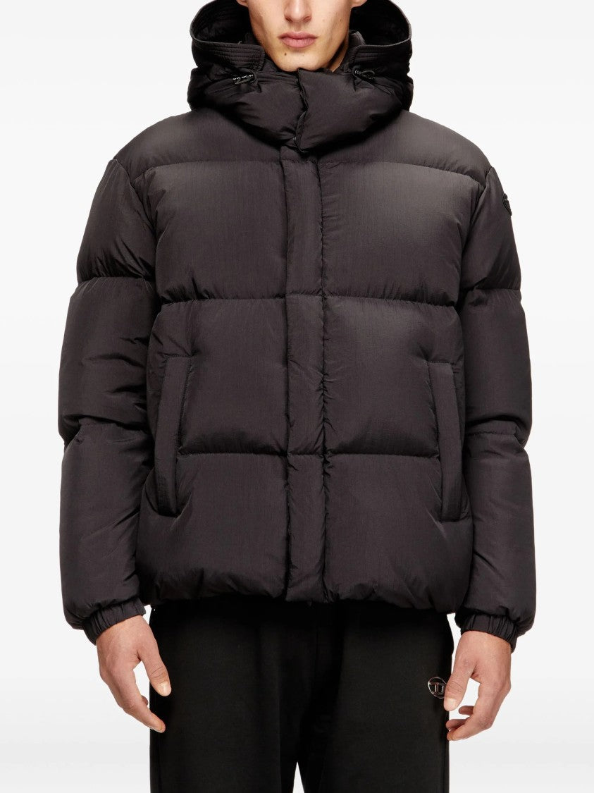 Diesel Quilted Black Puffer Jacket With Detachable Hood And Concealed Zipper