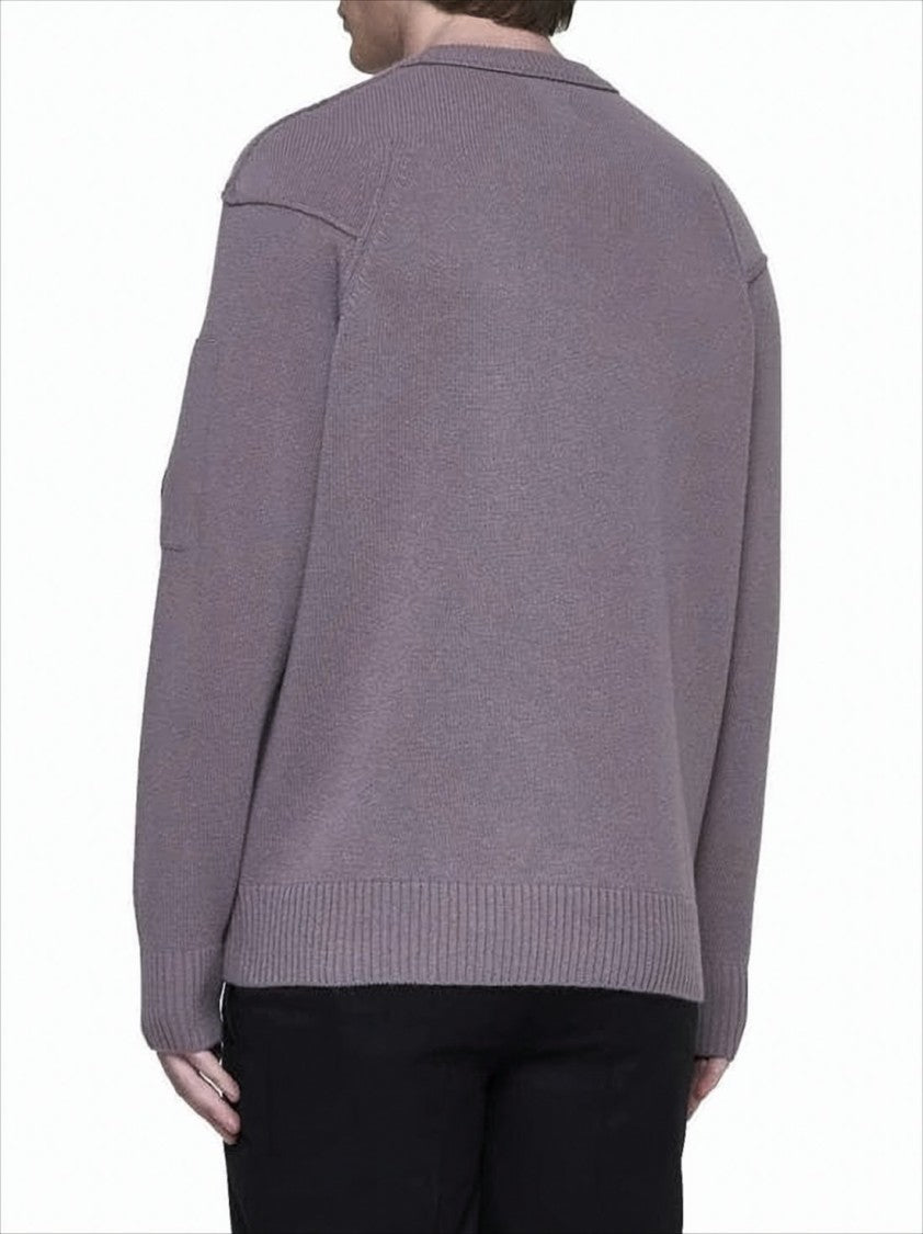 C.P. Company Relaxed Fit Purple Knit Sweater With Distinctive Patch