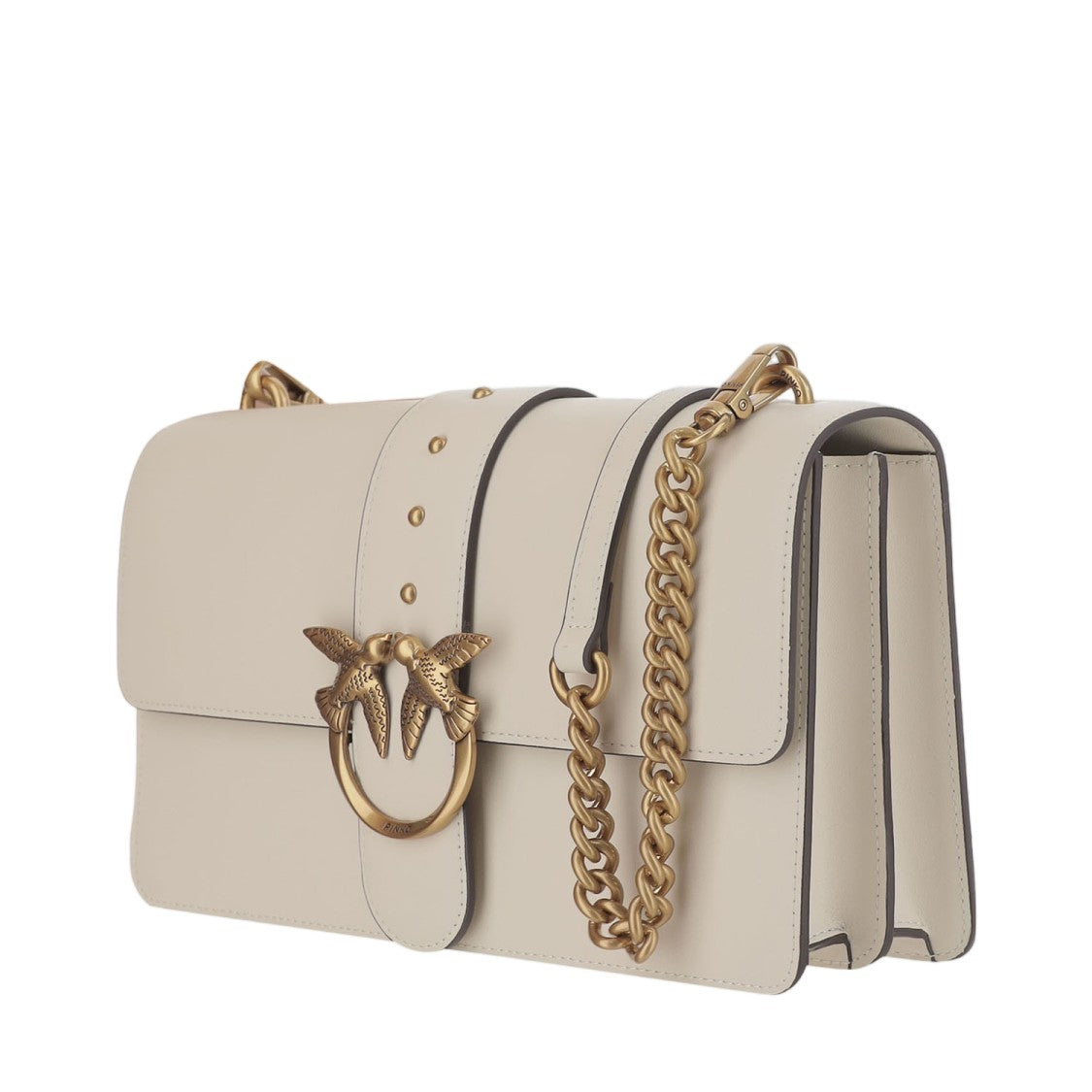 Pinko White Love One Classic Leather Shoulder Bag