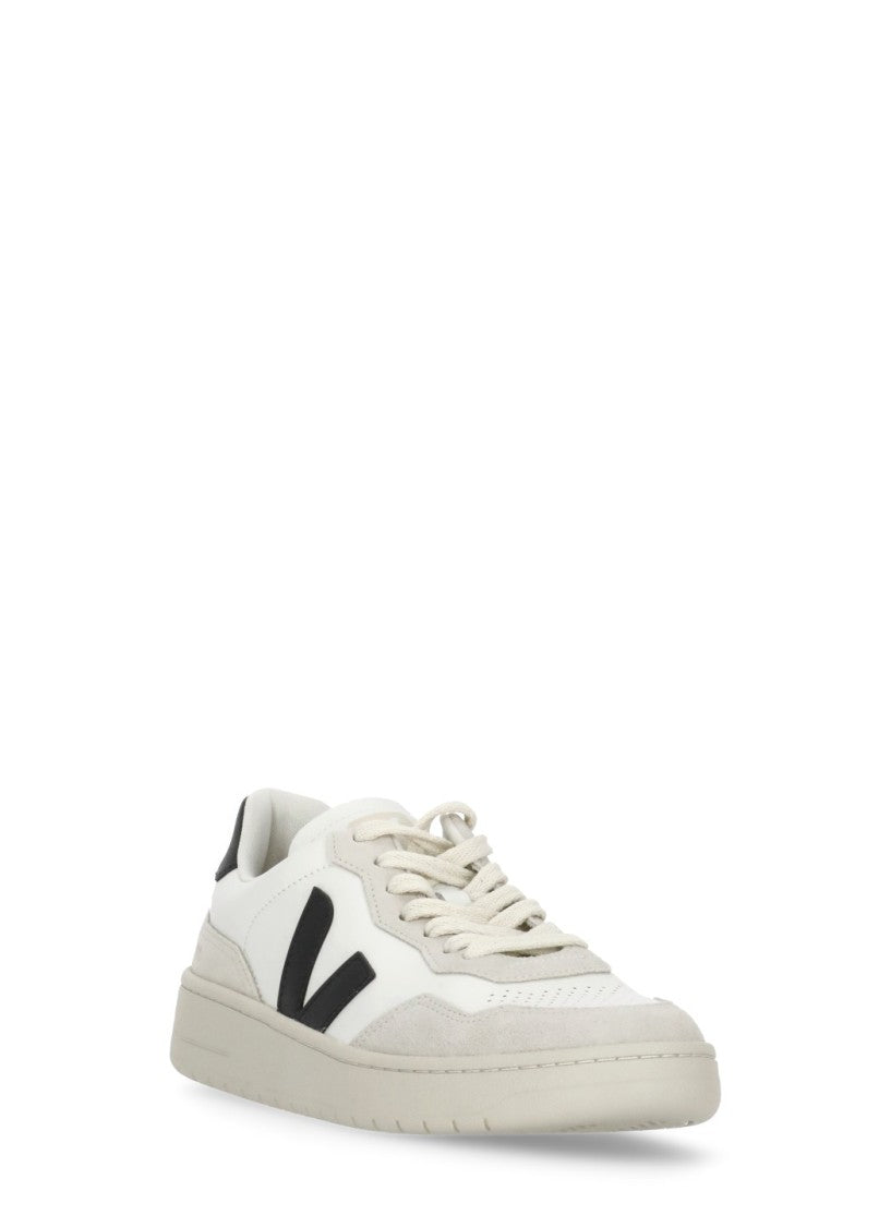 Veja White V-90 Grey Suede Inserts Leather Sneakers