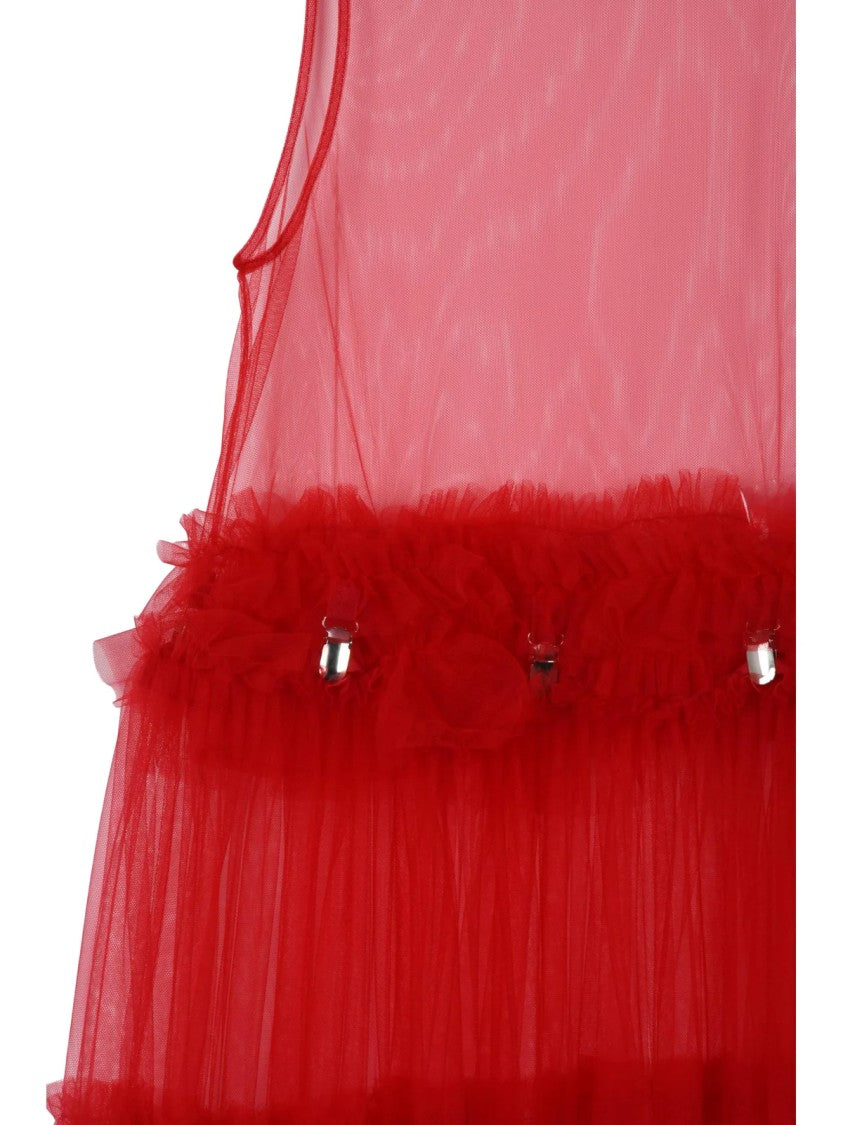 C.Des Garçons X Noir Kei Red Transformative Oversized Tulle Mini Dress