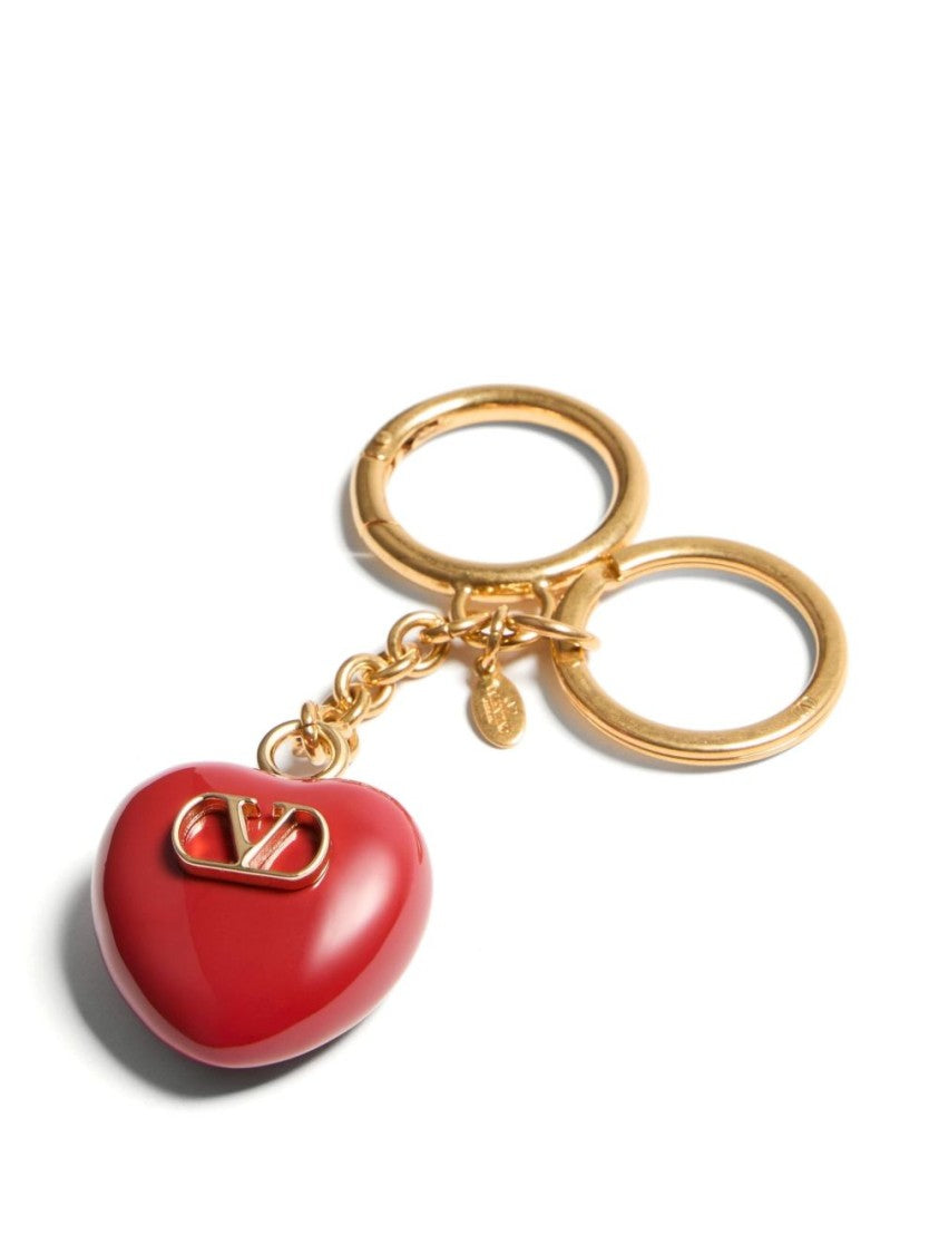 Valentino Garavani Glossy Heart-Shaped Keychain Charm With Gold-Tone Accents
