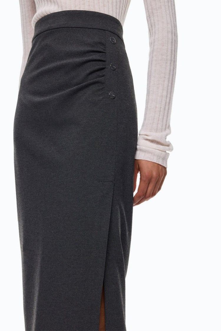 Pinko Grey Viscose-Nylon Blend Snap-Button Skirt