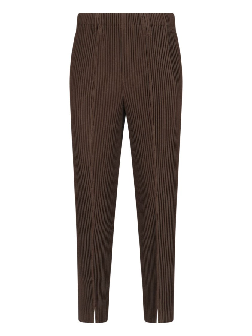 Homme Plissé Issey Miyake Brown Pleated Elastic Waist Straight-Leg Pants
