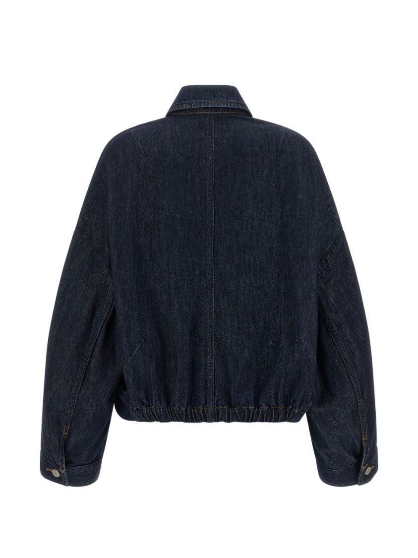 Dries Van Noten Boxy Contrast Stitching Cropped Denim Jacket