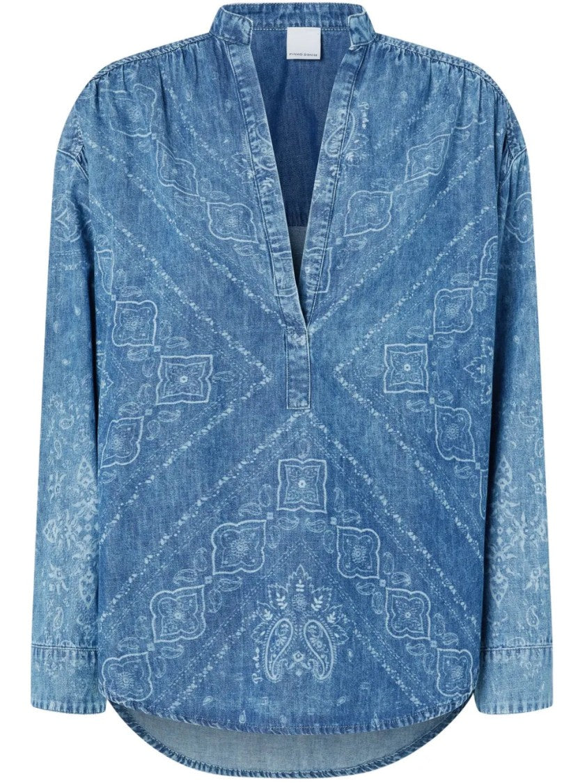 Pinko Relaxed Fit Blue Blouse With Paisley Print
