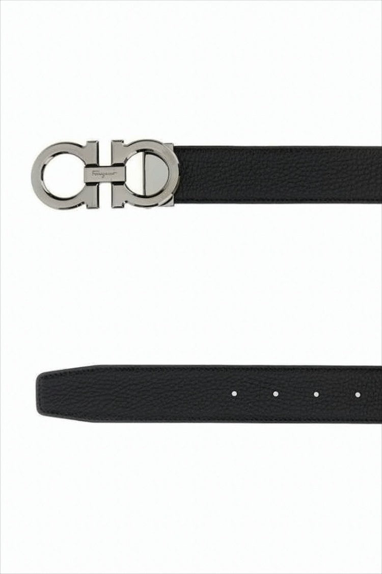 Ferragamo Textured Calf Leather Belt With Interlocking Metallic Buckle