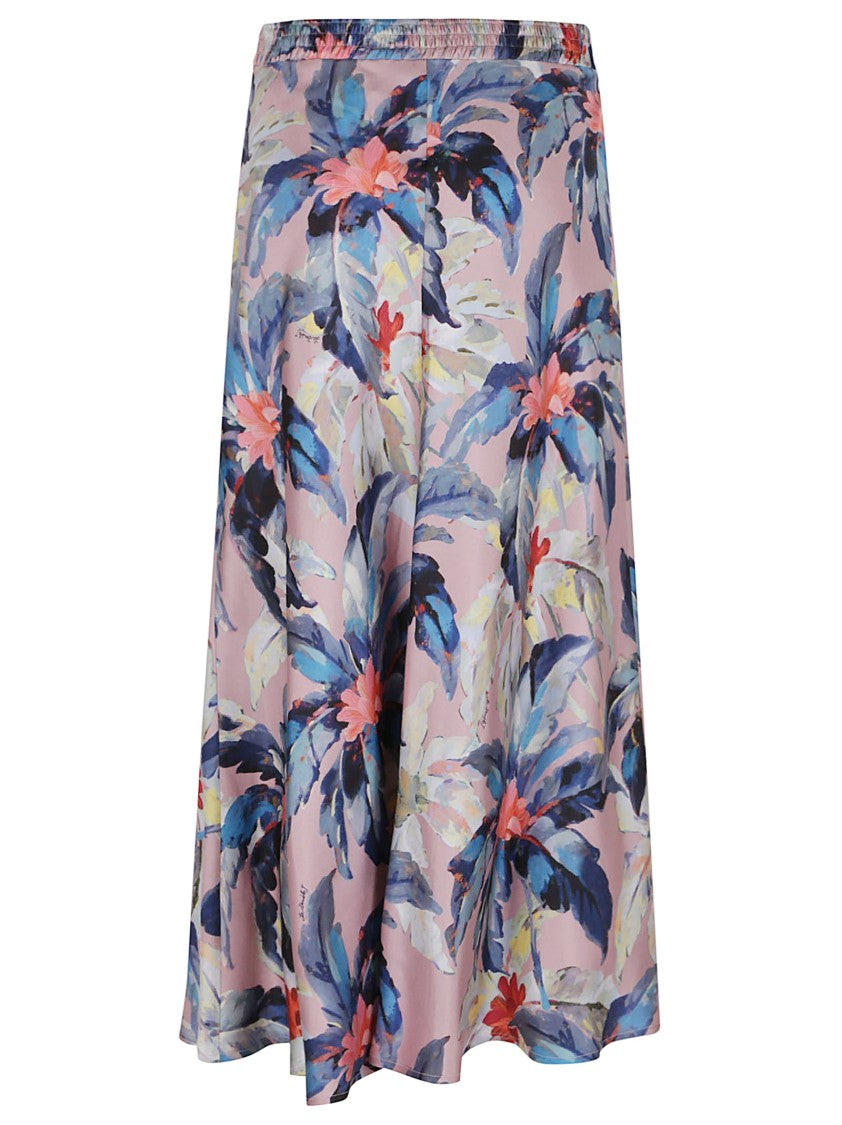La Double J Multicolor Floral Silk Midi Skirt