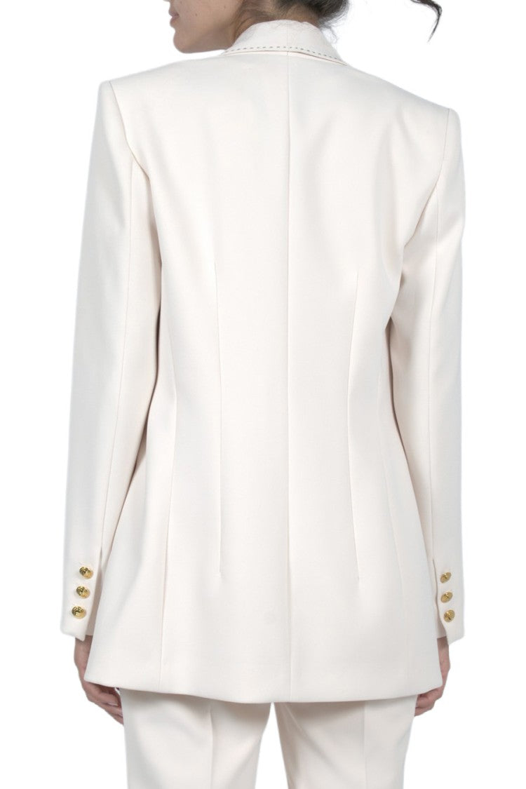 Elisabetta Franchi Cream Shawl-Lapel Polyester-Blend Blazer
