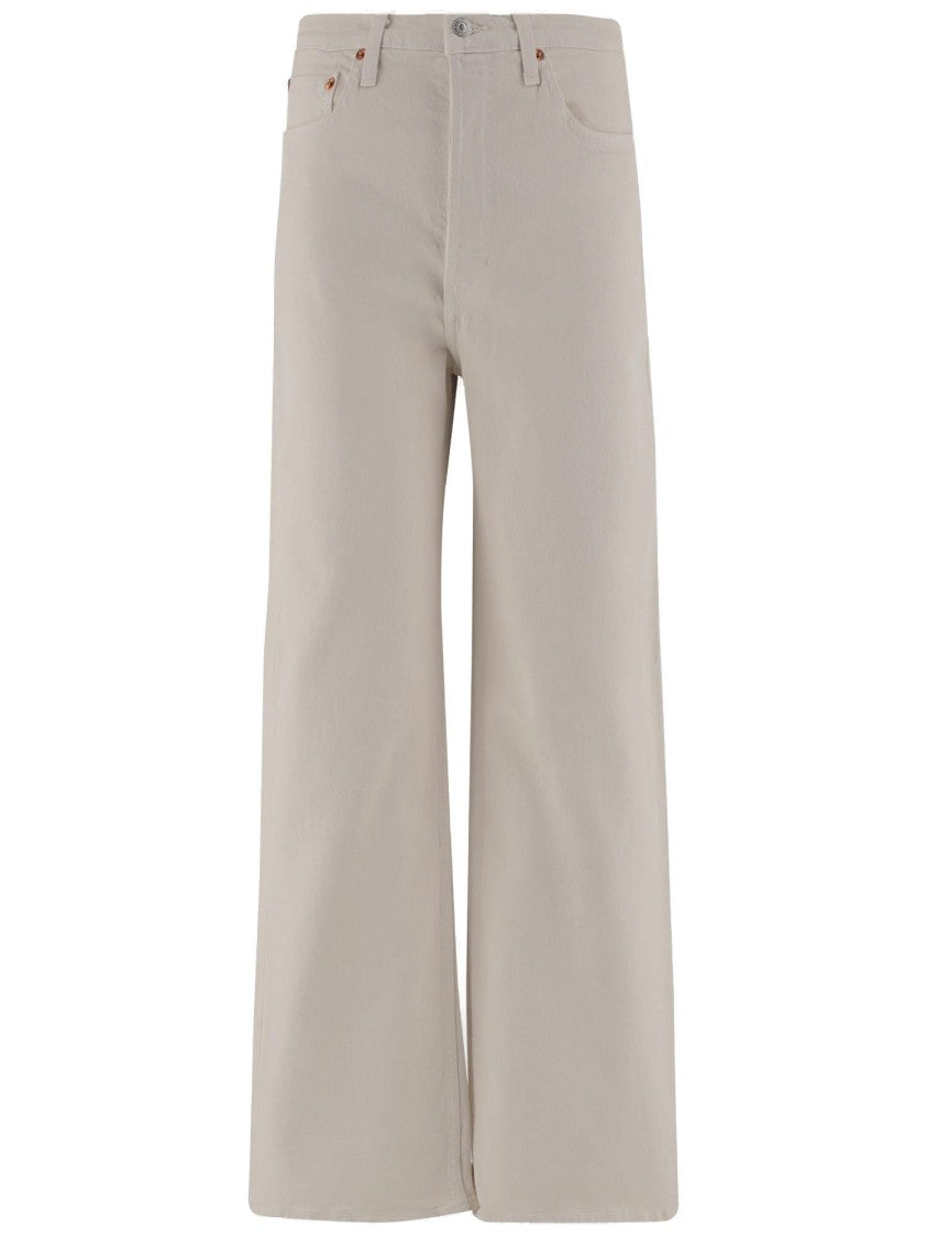 Re/Done Wide Leg Stretch Cotton Pants With Classic Five-Pocket Design