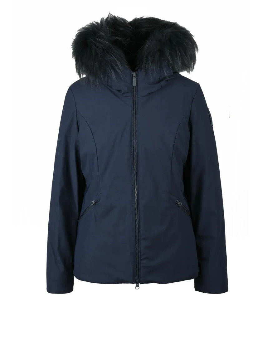 Bomboogie Fitted Short Blue Coat With Removable Fur Trim
