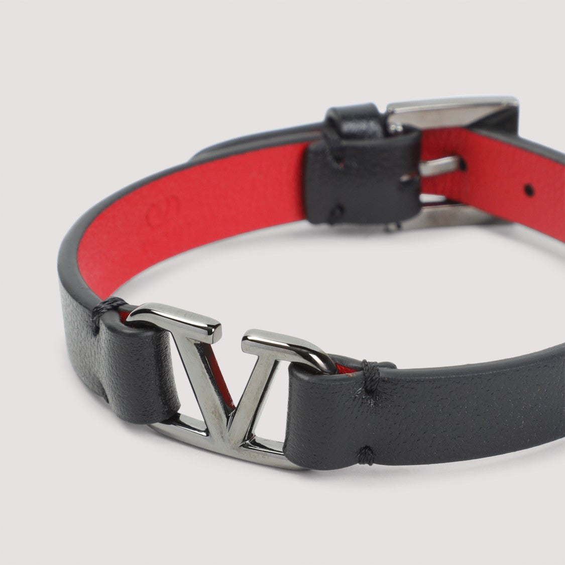 Valentino Garavani Calf Leather Bracelet With Silver-Toned V Logo