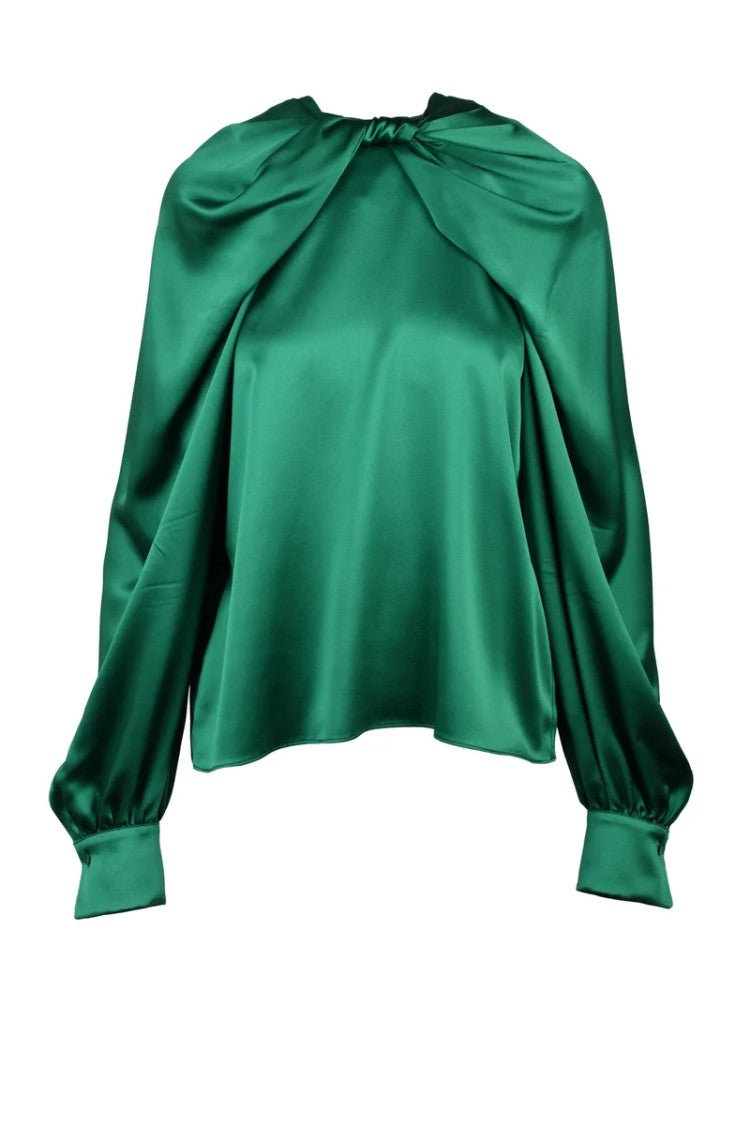 Max Mara Key Silk Satin Blouse - Green
