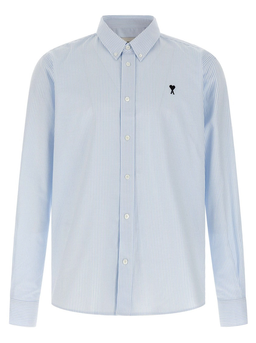 Ami Striped Oxford Cotton Shirt With Button-Down Style