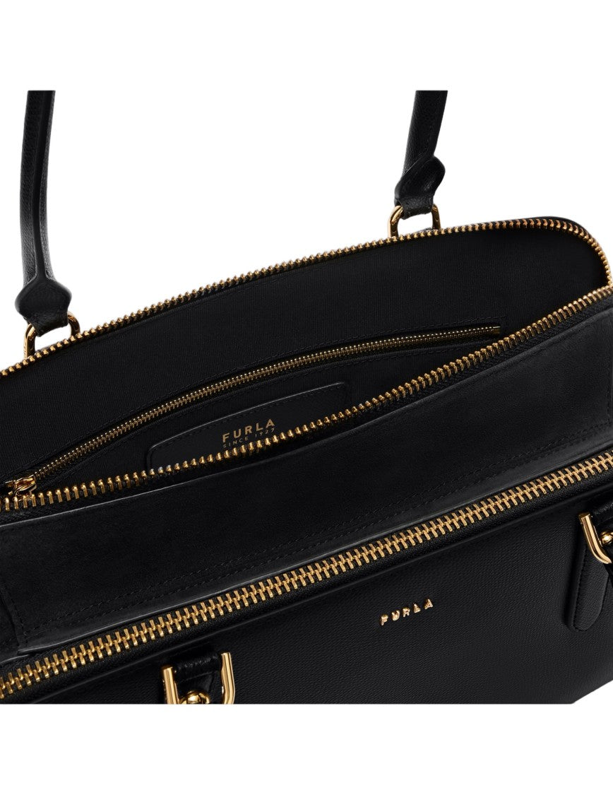 Furla Giulia M Boston Leather Shoulder Bag, Black