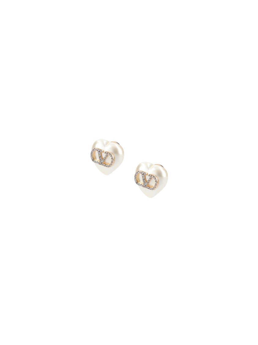 Valentino Garavani White Vlogo Heart Shaped Resin Earrings