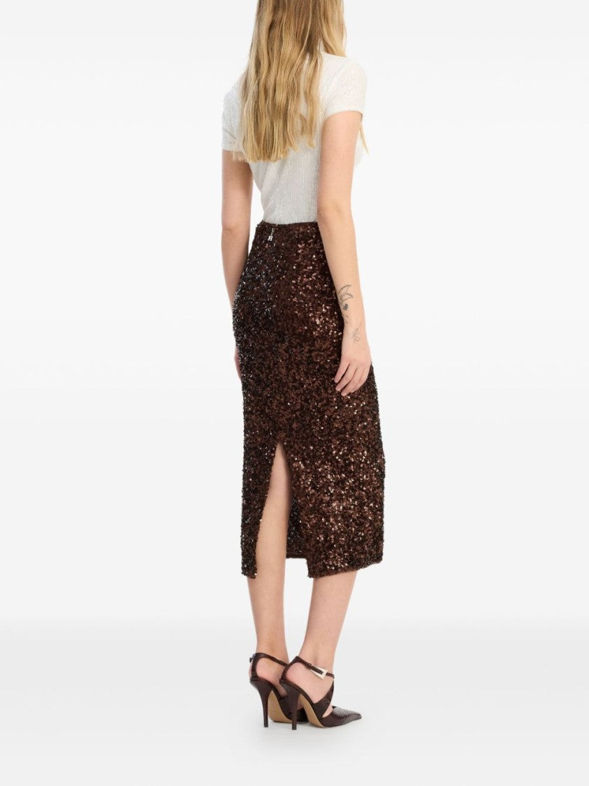 Rotate Sequin-Embellished Pencil Skirt With Rear Split And Zip Fastening