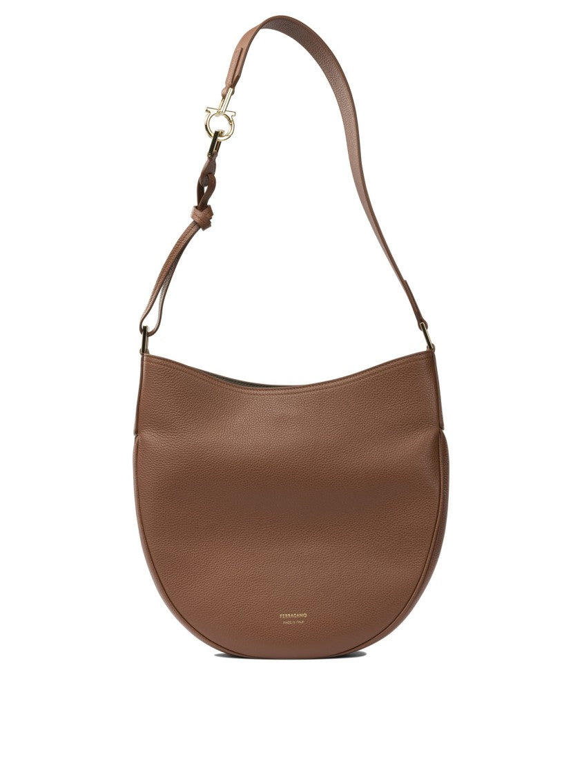 Ferragamo Structured Leather Hobo Bag With Magnetic Closure