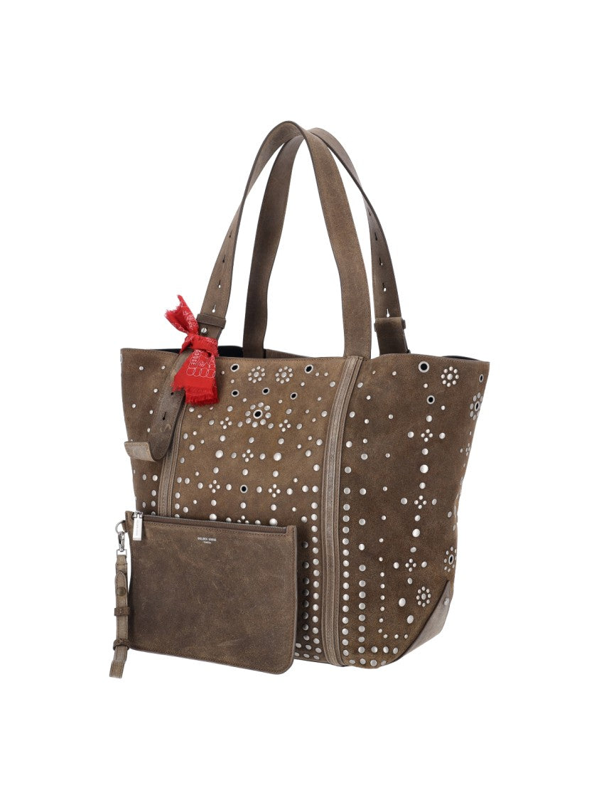 Golden Goose Taupe 24/7 Ew Regular Studded Calfskin Tote Bag