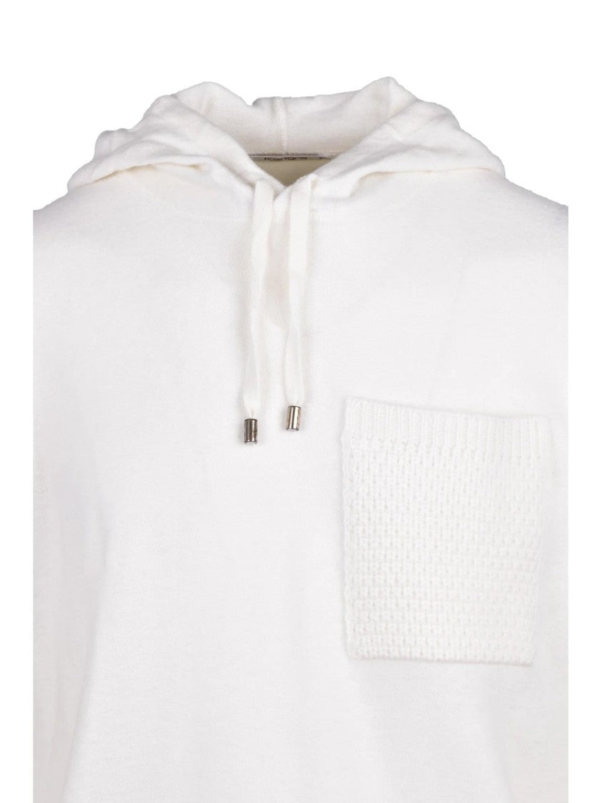 Kangra Textured Patch Pocket Wool Sweatshirt With Hood And Drawstring
