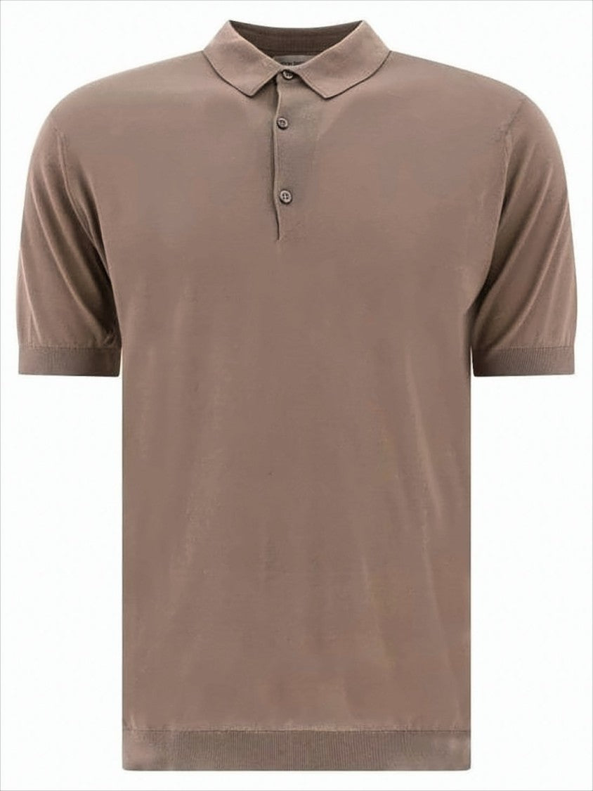 John Smedley Classic Brown Polo Shirt With Smooth Knit And Ribbed Details