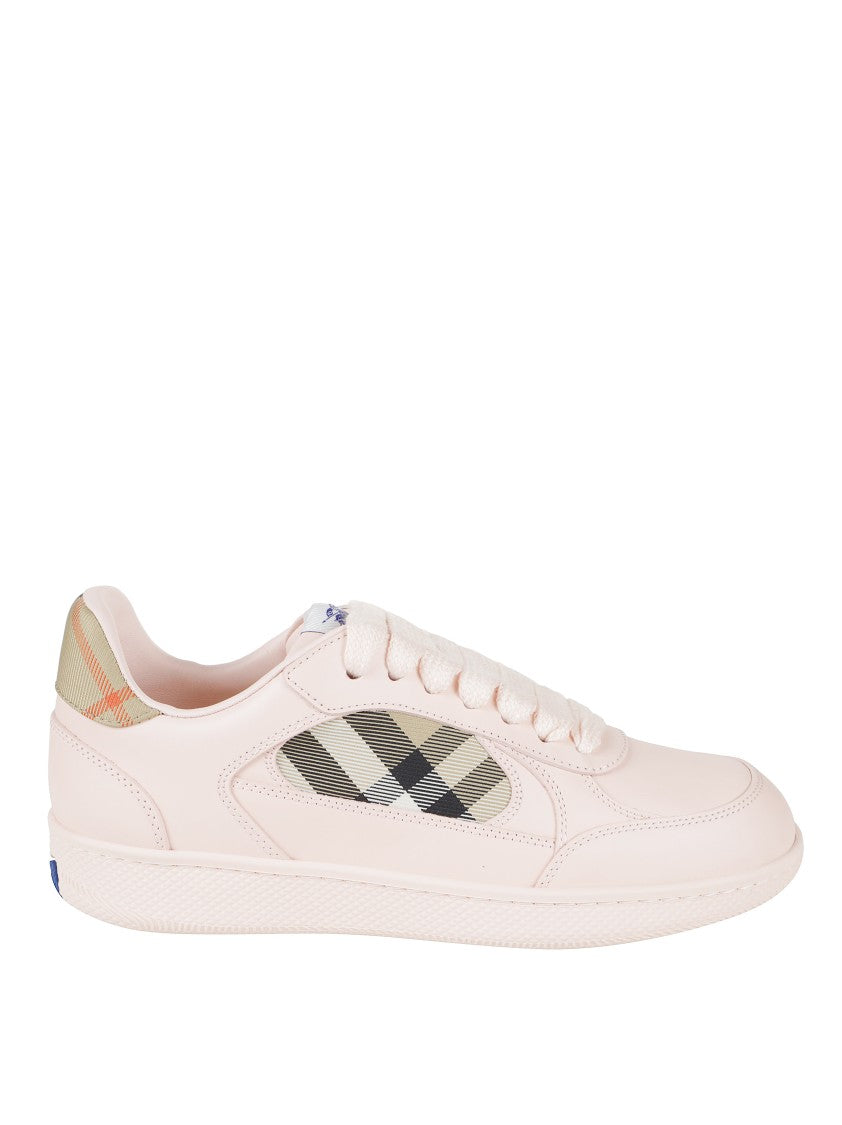 Burberry Beige Check Pattern Sneakers With Textured Sole