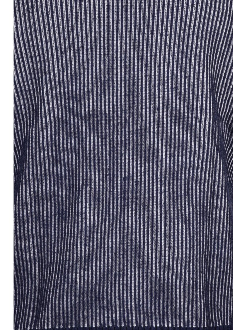 Add Crew Neck Sweater With Vertical Ribbed Pattern And Premium Blend