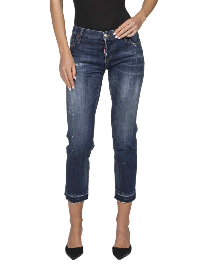 Dsquared2 Cropped Distressed Denim Jeans