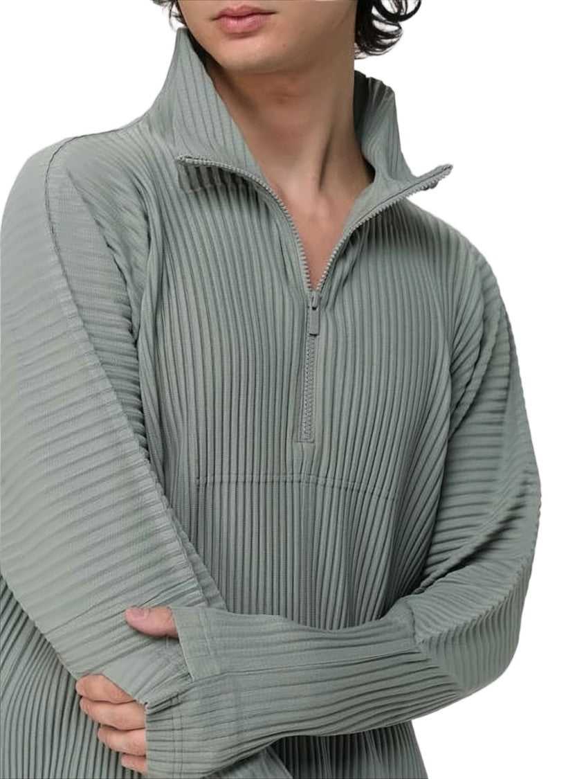 Homme Plissé Issey Miyake Textured Ribbed Turtle Neck With Half-Zip Closure