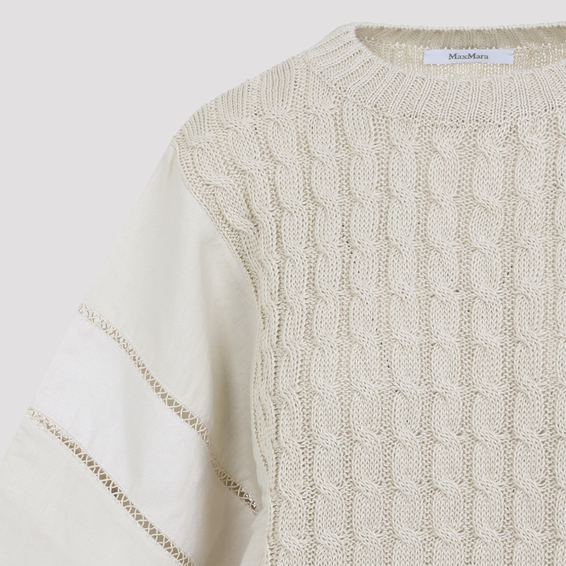 Max Mara Cable Knit Sweater With Openwork Sleeve Detail