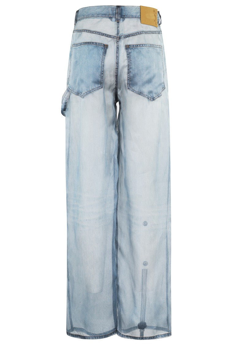 Haikure Wide Leg Denim Print Silk Pants