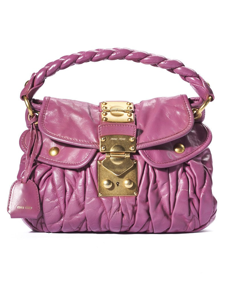Miu Miu Small Coffer In Purple Embossed Leather