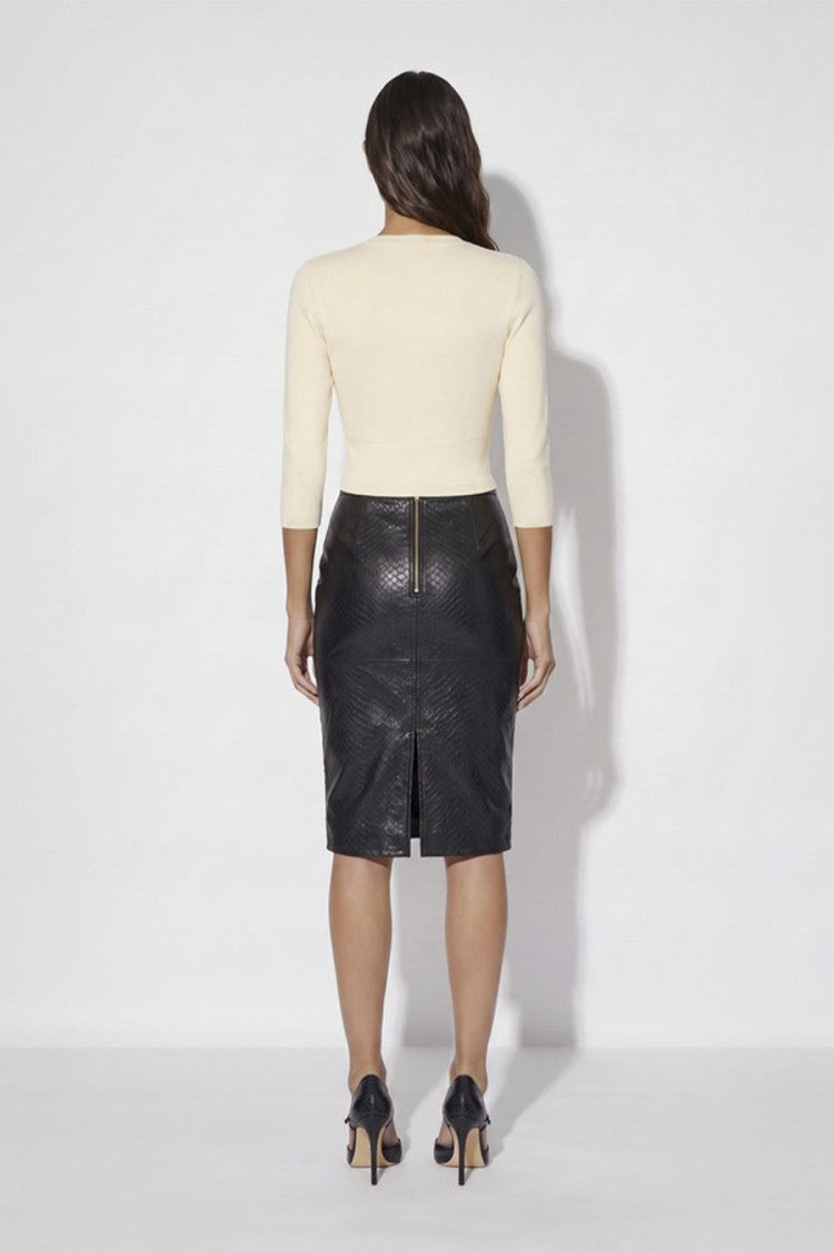 Elisabetta Franchi Cream Cropped V-Neck Viscose-Blend Cardigan