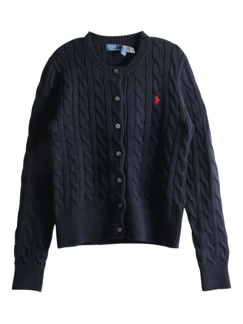 Polo Ralph Lauren Navy Blue Cable-Knit Cardigan With Fitted Silhouette