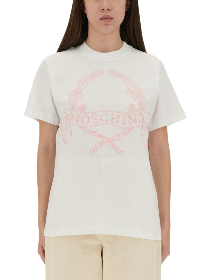 Moschino Embroidered Crew Neck T-Shirt In Soft Cotton