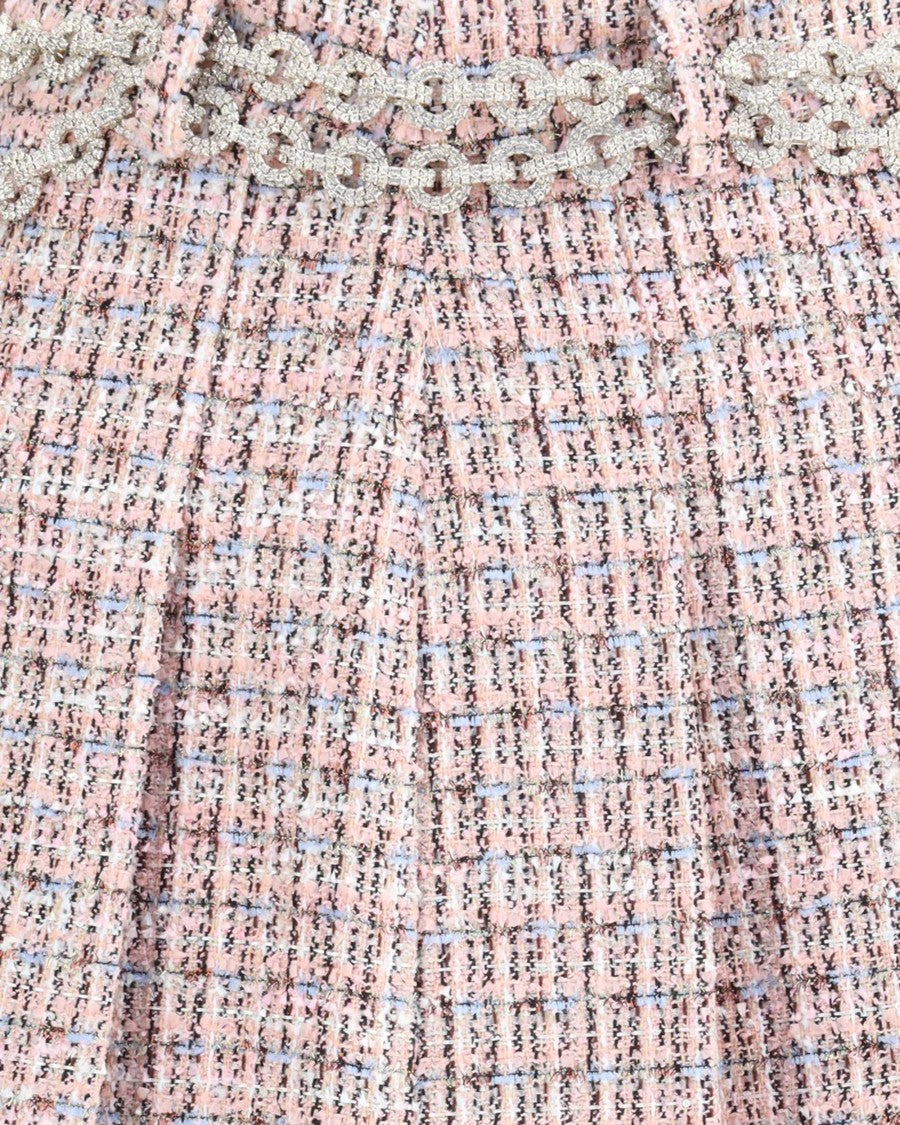 Self-Portrait Mini Skirt With Pink Bouclé Crystal Belt